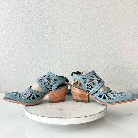 Lane Robin Mule Blue Leather Womens 6 Cowgirl Western Short Ankle Cowboy Boots - Picture 7 of 11